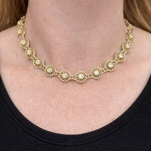 1950’s Coro Gold Tone Rhinestone Filigree Station Necklace Vintage